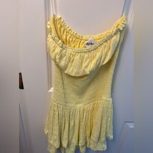 Sky to Moon Mini Strapless Yellow Smocked Dress